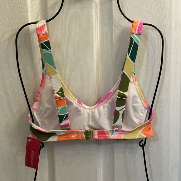 NWT Xhilaration Ribbed Bralette Bikini Top Small 0-2 Tropical Print Swimwear - Picture 2 of 16
